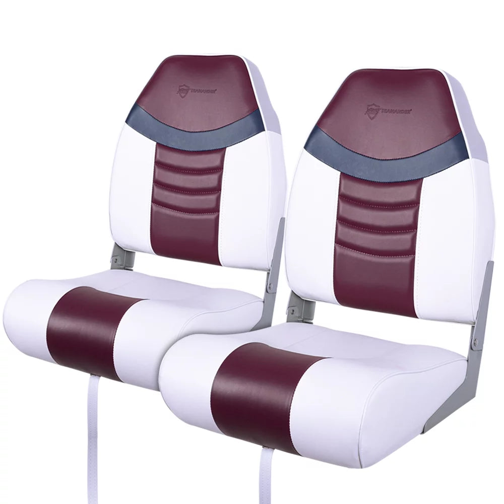 High back Folding Boat Seat, White/Burgundy/Navy, 2 seats Q638585