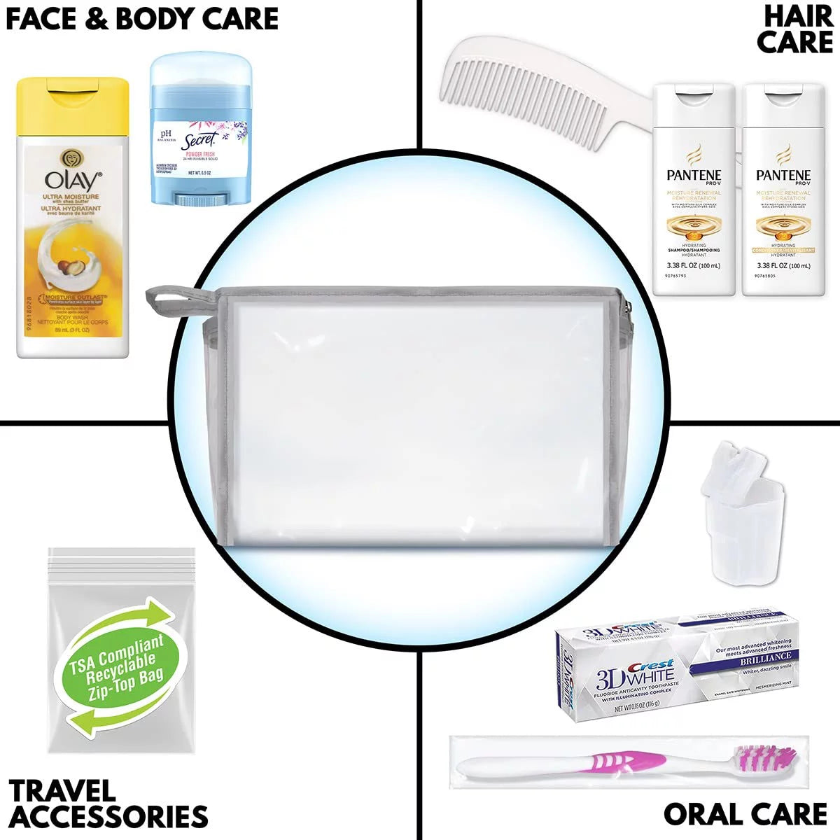 10-Piece Deluxe Kit with Travel Size TSA Compliant Essentials in Reusable Toiletry Bag Q88621