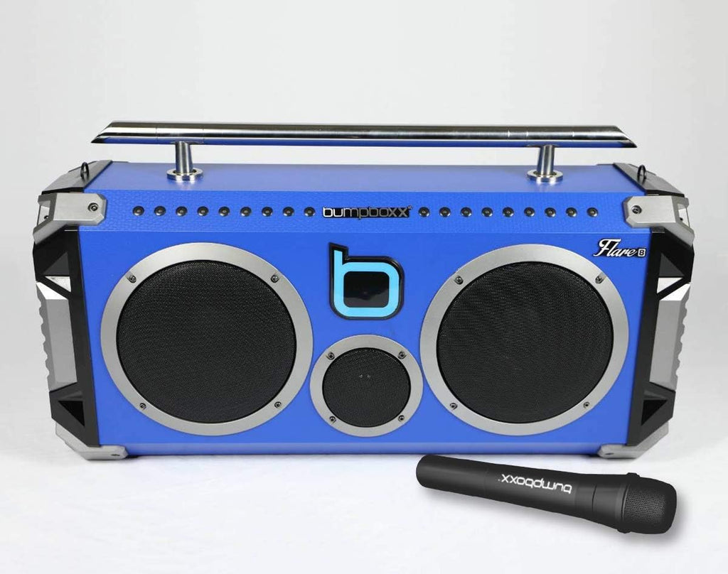 Blue Retro Bluetooth Boombox Speaker with Wireless Microphone O70527