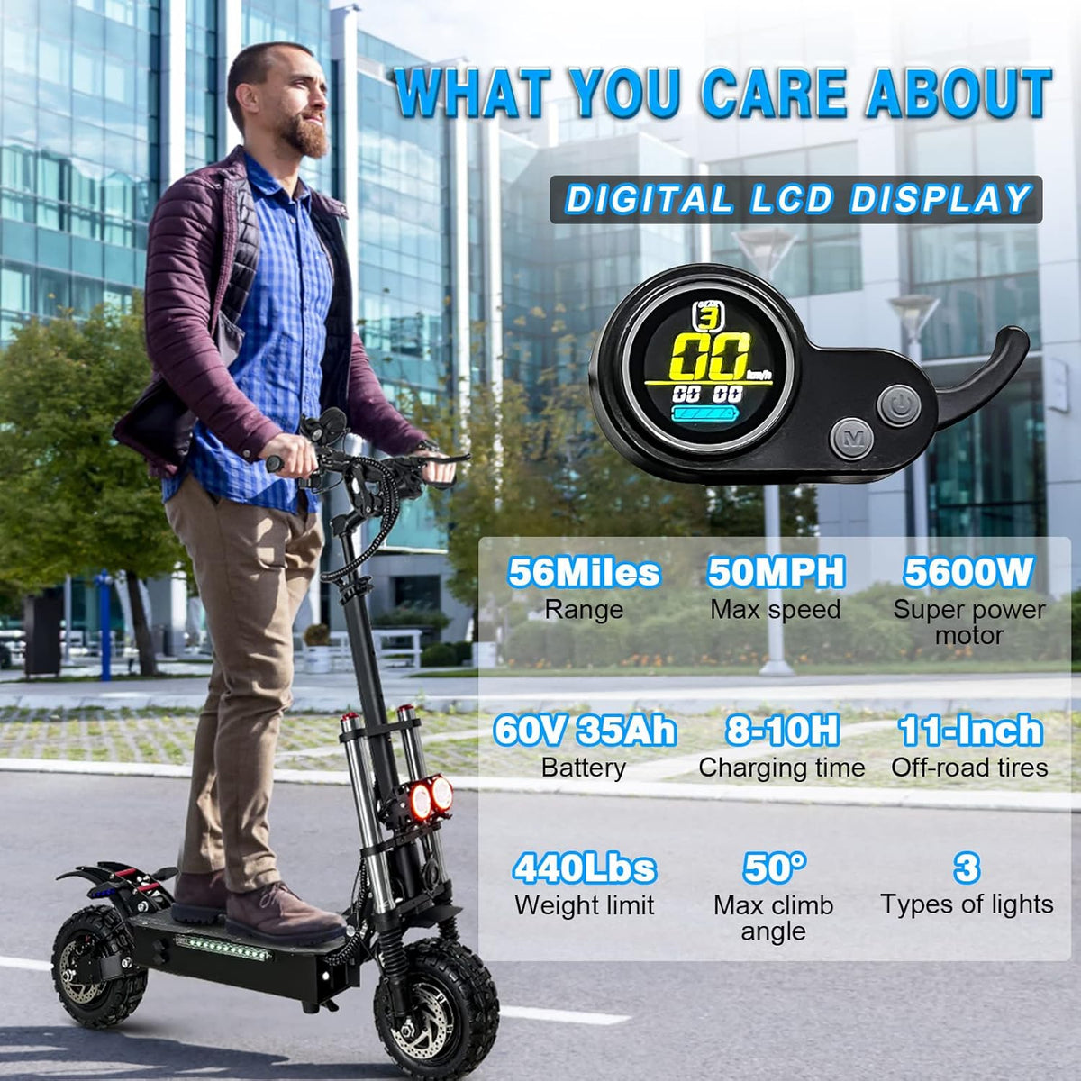 5600W Electric Scooter with Seat, 60V 35Ah, 11'' Fat Tires U549