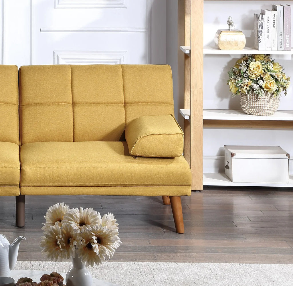 Mustard Polyfiber Adjustable Sofa Bed A359