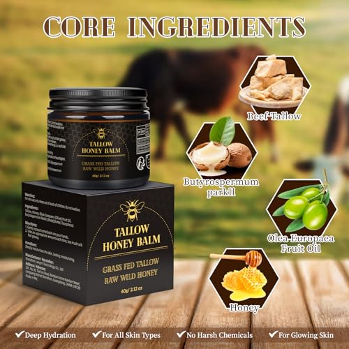 Organic Grass-Fed Beef Tallow Balm with Raw Wild Honey (120g) R927
