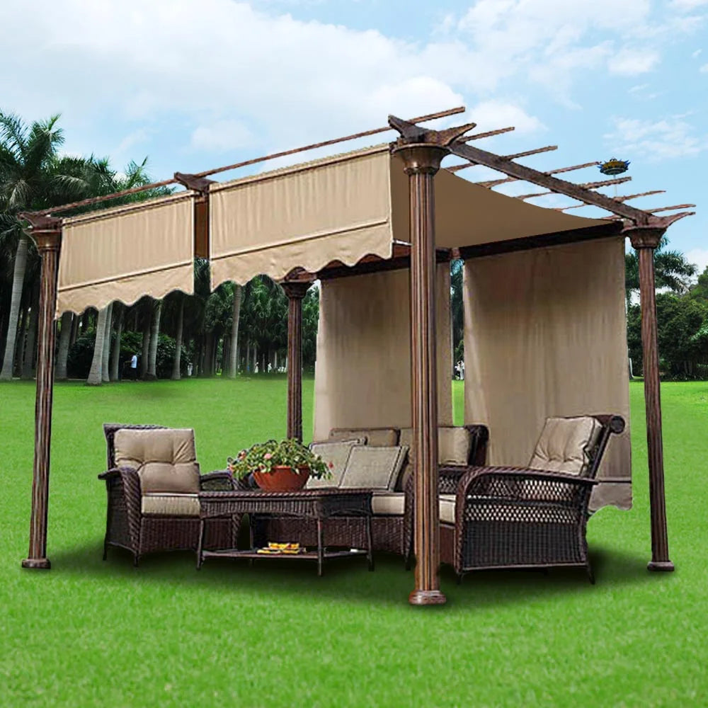 2 Pcs 15.5x4 Ft Canopy Cover Replacement with Valance Tan H724980
