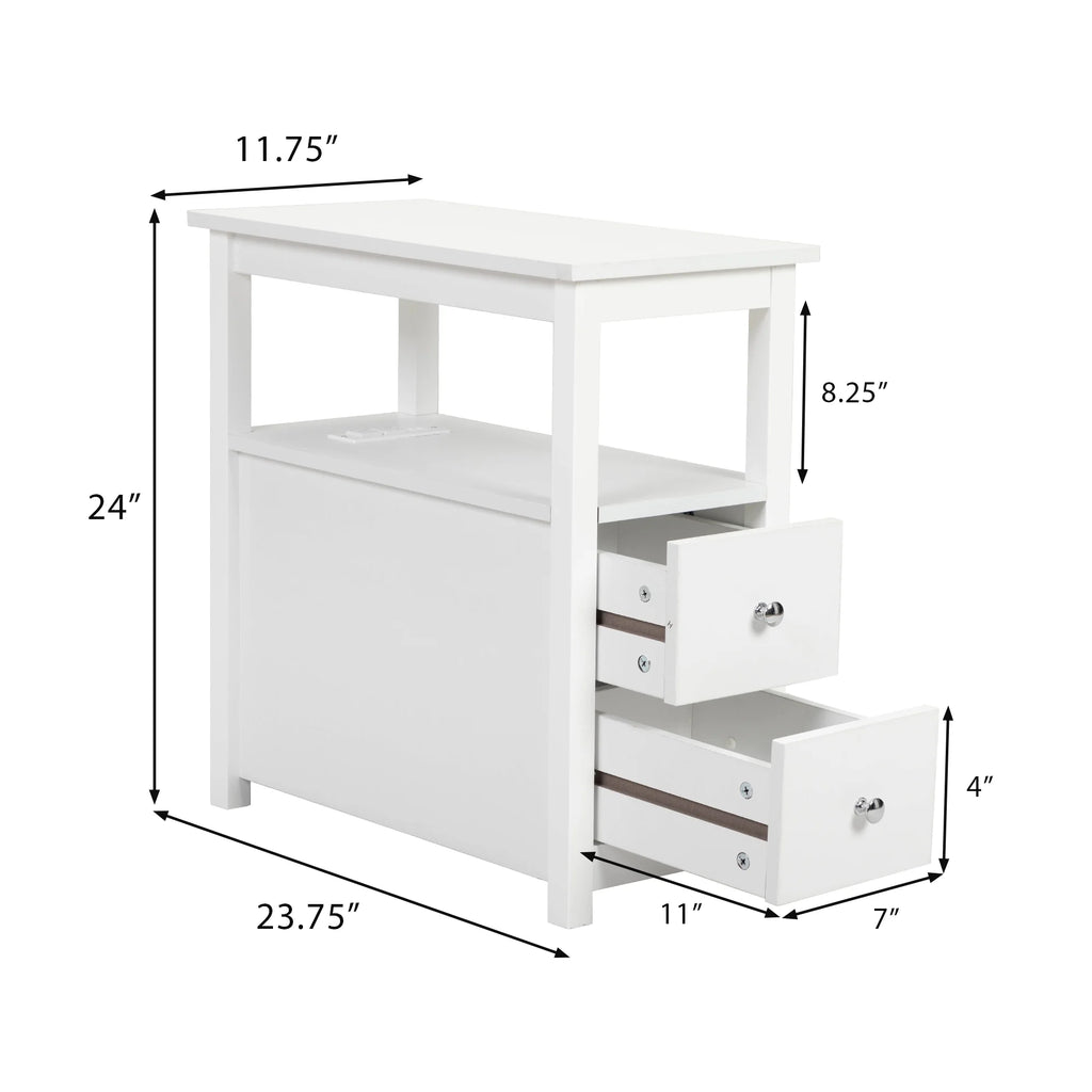 White Narrow End Table with Charging Station D13873