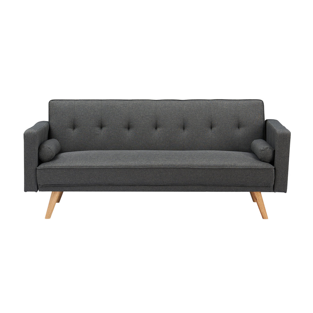 Dark Gray Fabric Futon Sofa Bed with Two Pillows W40499