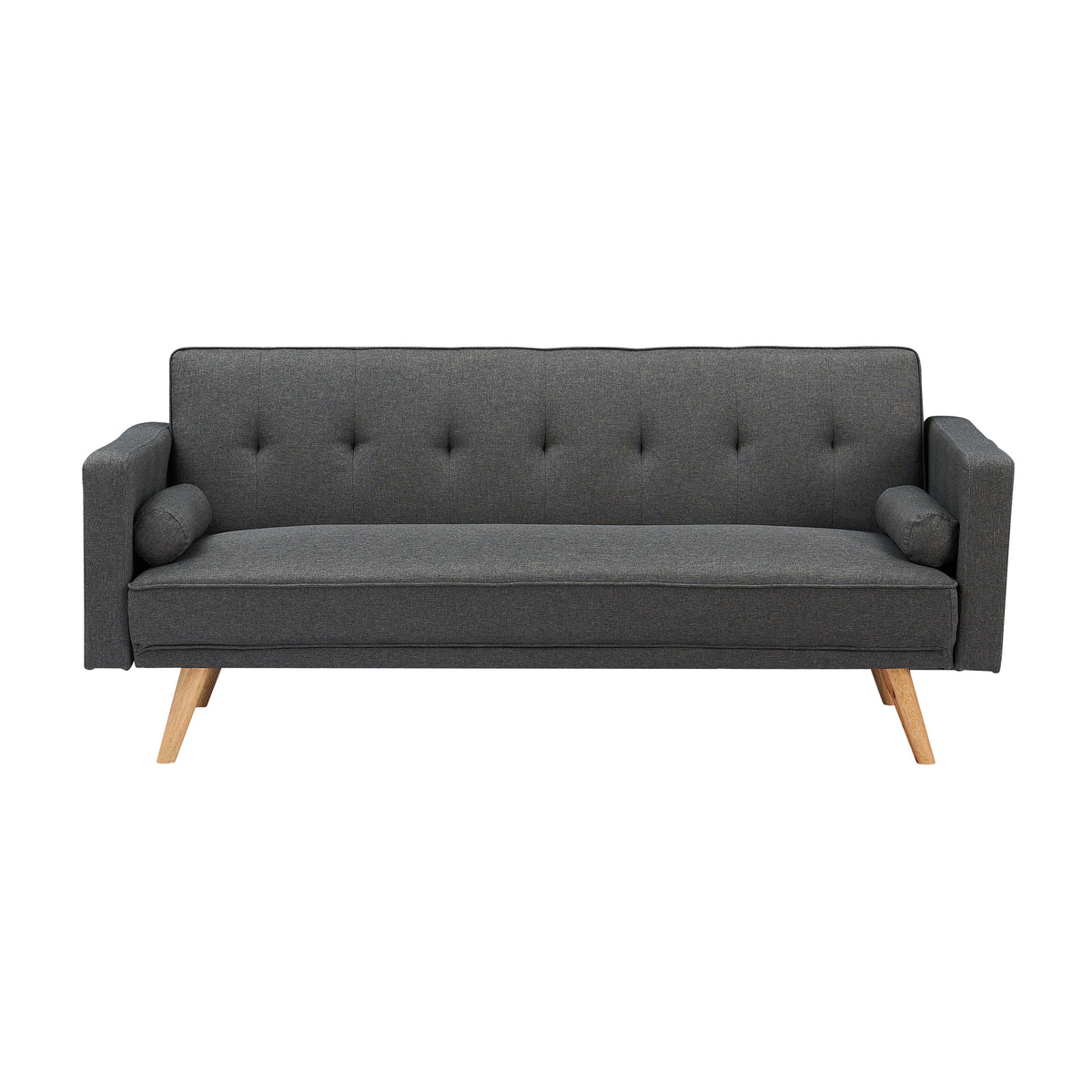 Dark Gray Fabric Futon Sofa Bed with Two Pillows W40499