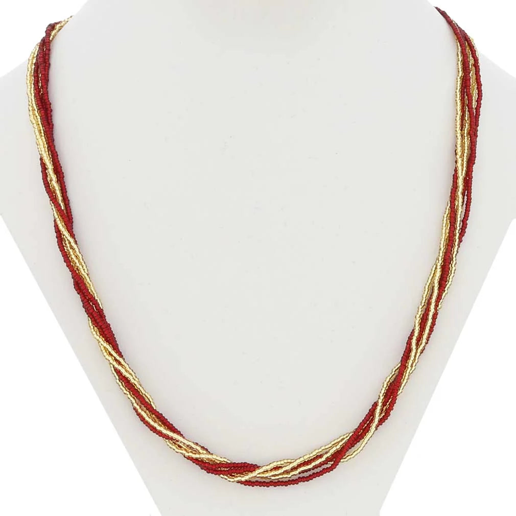 Murano Glass 6 Strand Seed Bead Necklace C996