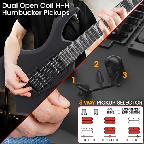 Black Matte Electric Guitar with Amplifier Kit S597056