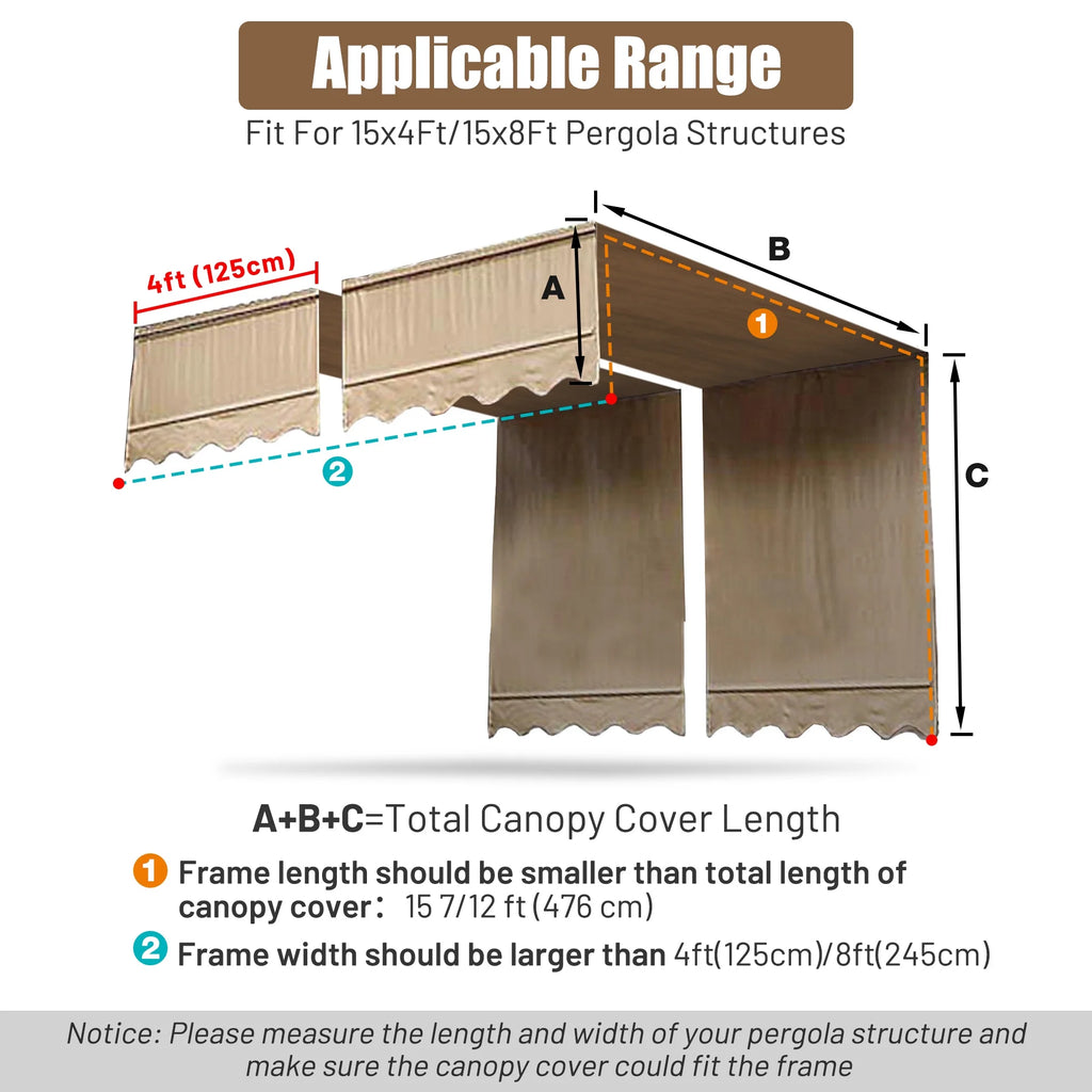 2 Pcs 15.5x4 Ft Canopy Cover Replacement with Valance Tan H724980