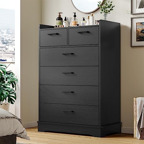 Black 6 Drawer Wood Dresser F51283