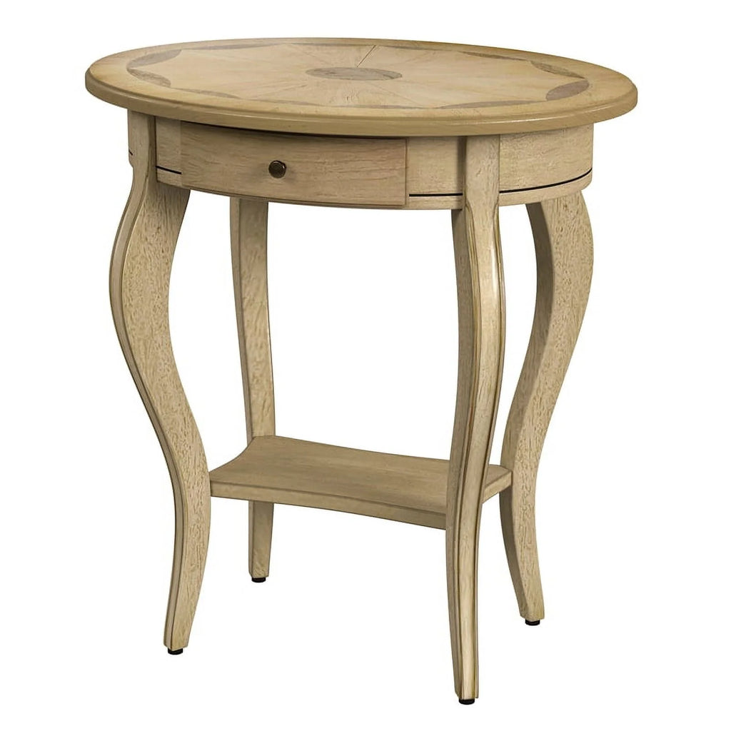 Oval Wood Accent Table in Antique Beige Set of 2 A395761