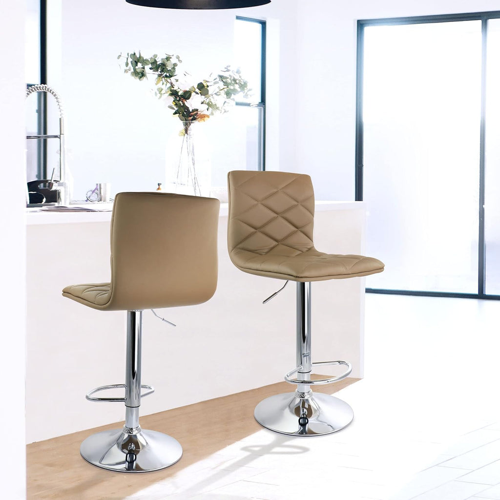 2 Piece Adjustable Faux Leather Bar Stool in Camel with Chrome Base F77883