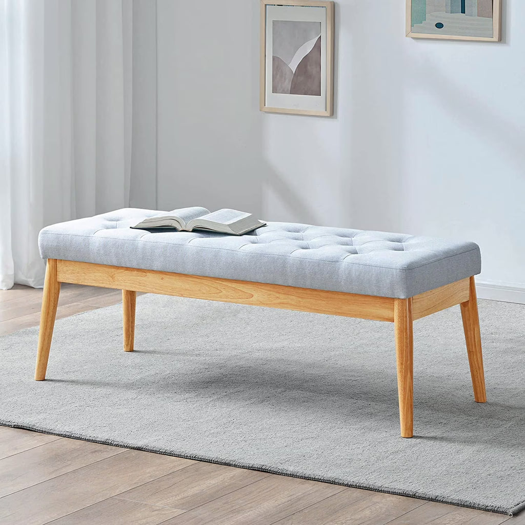 Grey Upholstered Tufted Wood Bench S401774