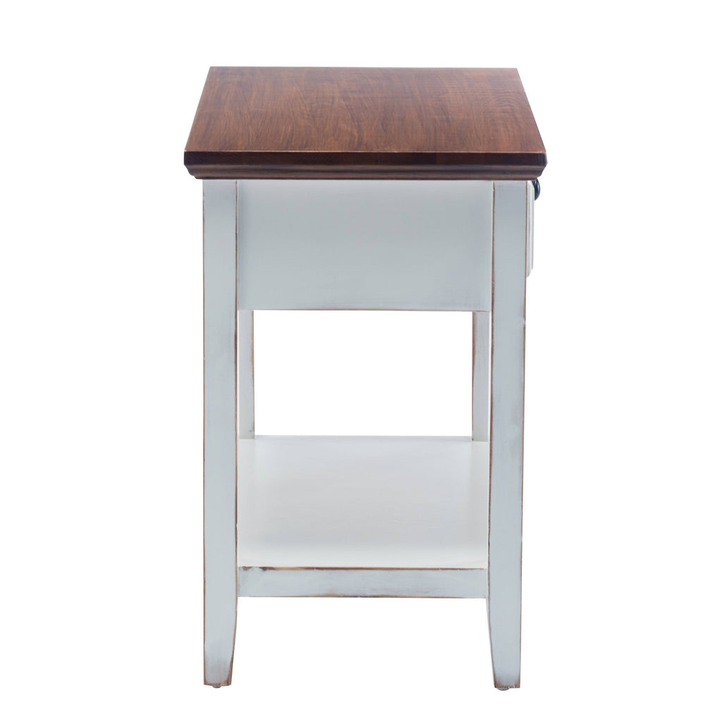 White Wood Side Table with Drawer L21405