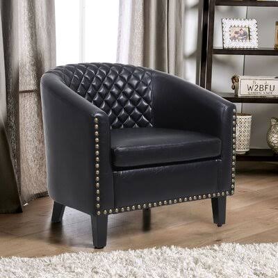 Black PU Leather Barrel Chair with Solid Wood Legs H754