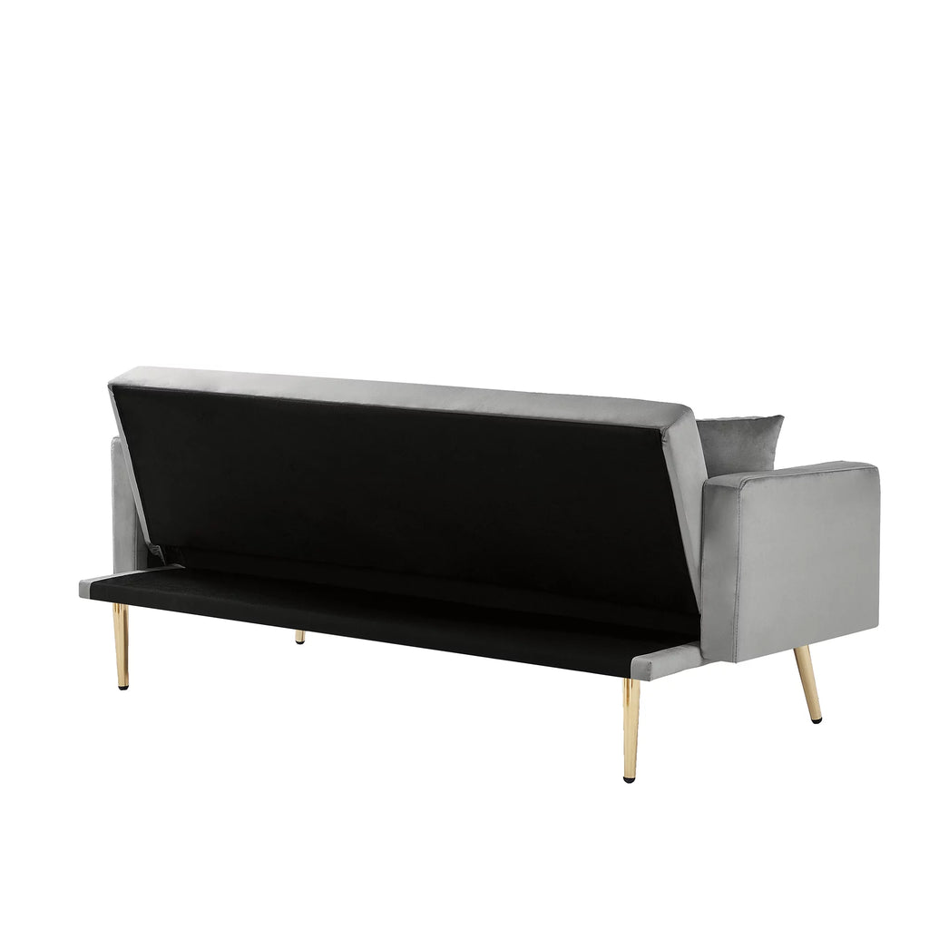 Gray Velvet Convertible Sofa Bed with 2 Pillows T86778