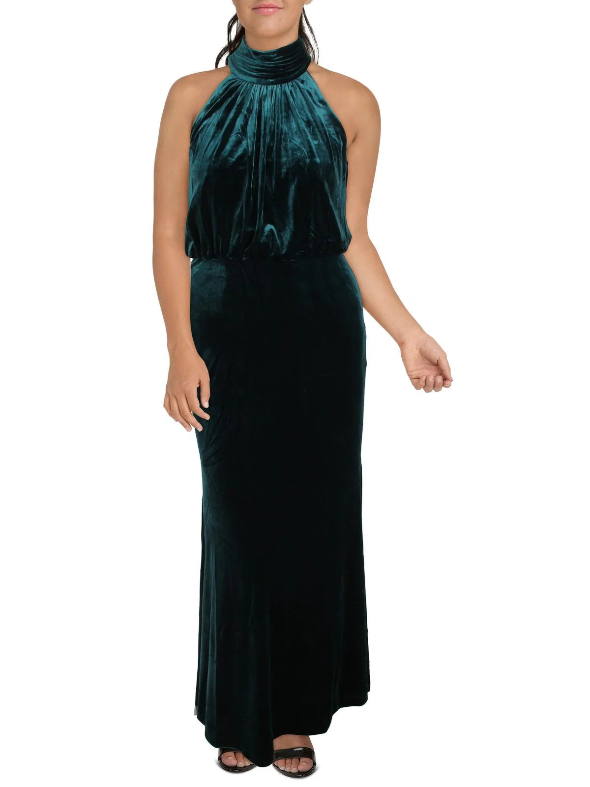 Velvet Mock Neck Evening Dress V6404
