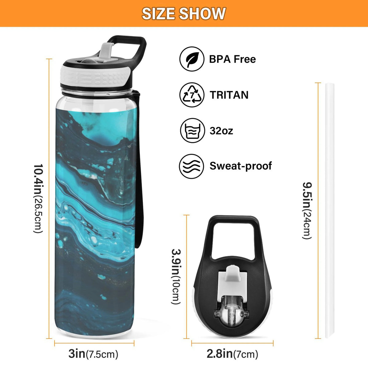 32oz Tritan Leakproof Clear Water Bottle with Straw R8997