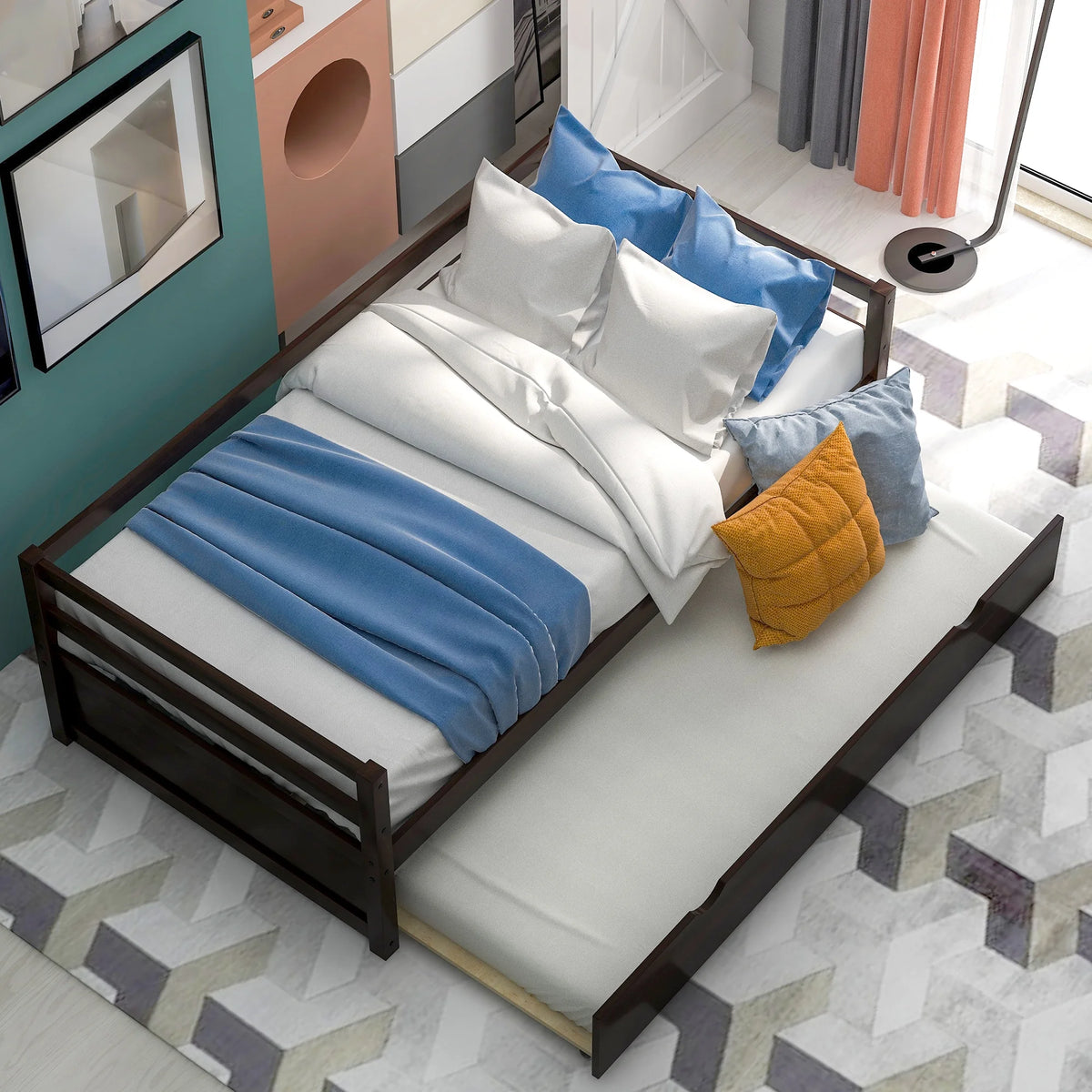 Convertible Pull Out Double Bed Sofa Bed with Roller Shelf N539