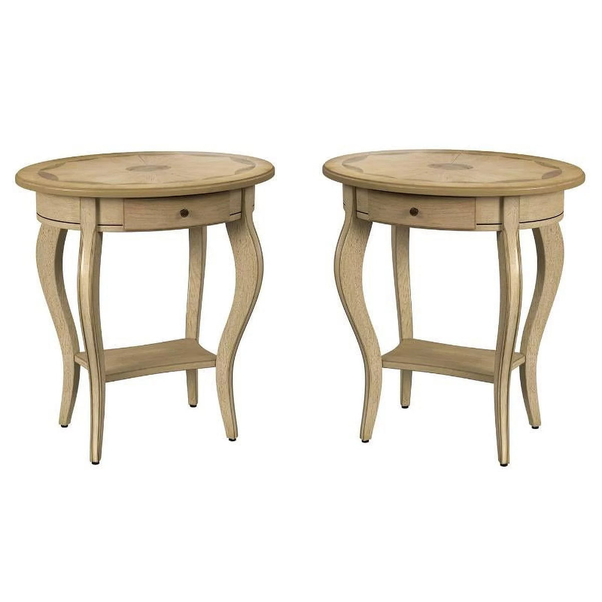Oval Wood Accent Table in Antique Beige Set of 2 A395761