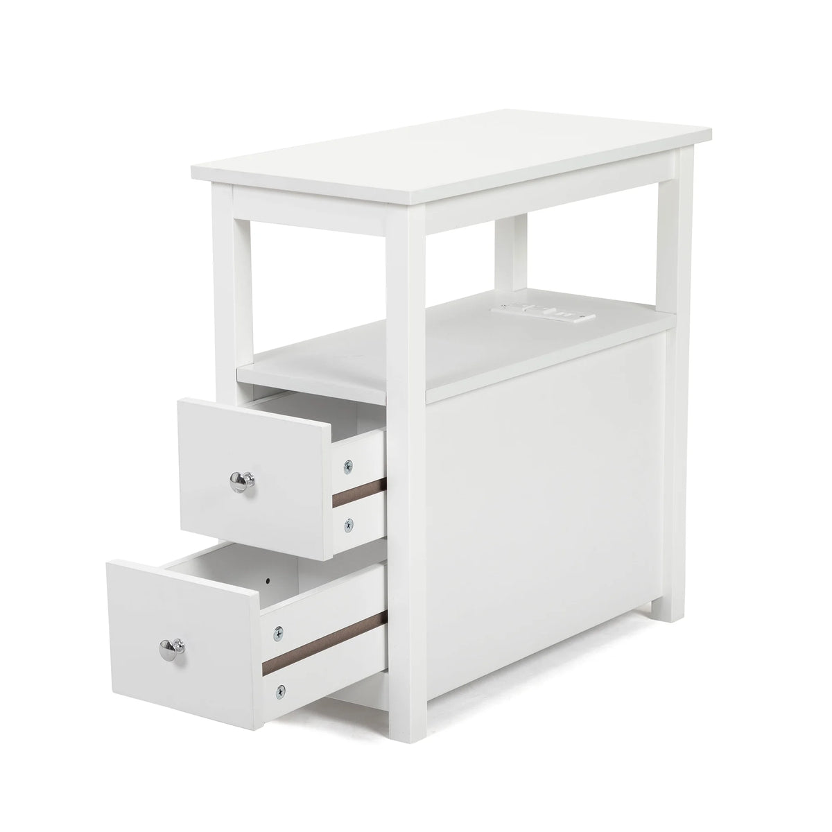 White Narrow End Table with Charging Station D13873