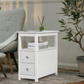 White Narrow End Table with Charging Station D13873