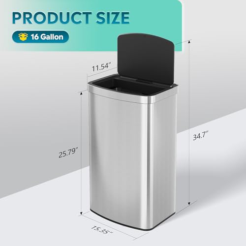 16 Gallon Motion Sensor Stainless Steel Trash Can F2199