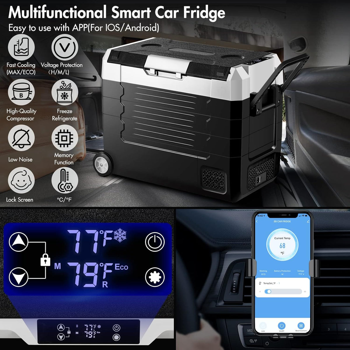 Portable Car Refrigerator 12 Volt 59 Quart Dual Zone Compressor Cooler E14575
