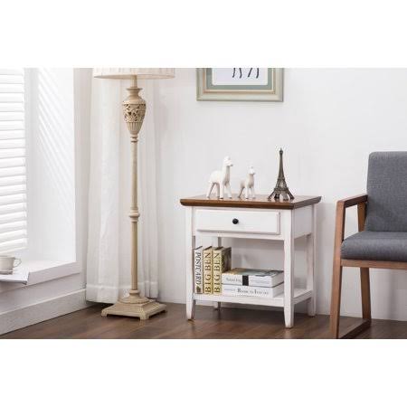 White Wood Side Table with Drawer L21405