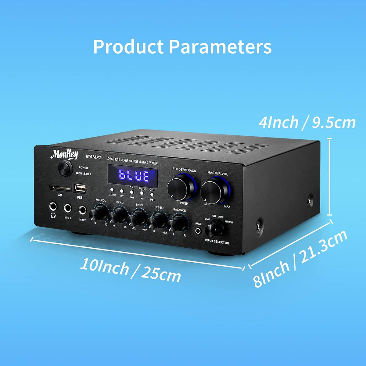 220W 2 Channel Bluetooth Power Amplifier with USB, SD, AUX, MIC, Echo, LED, RCA E2425