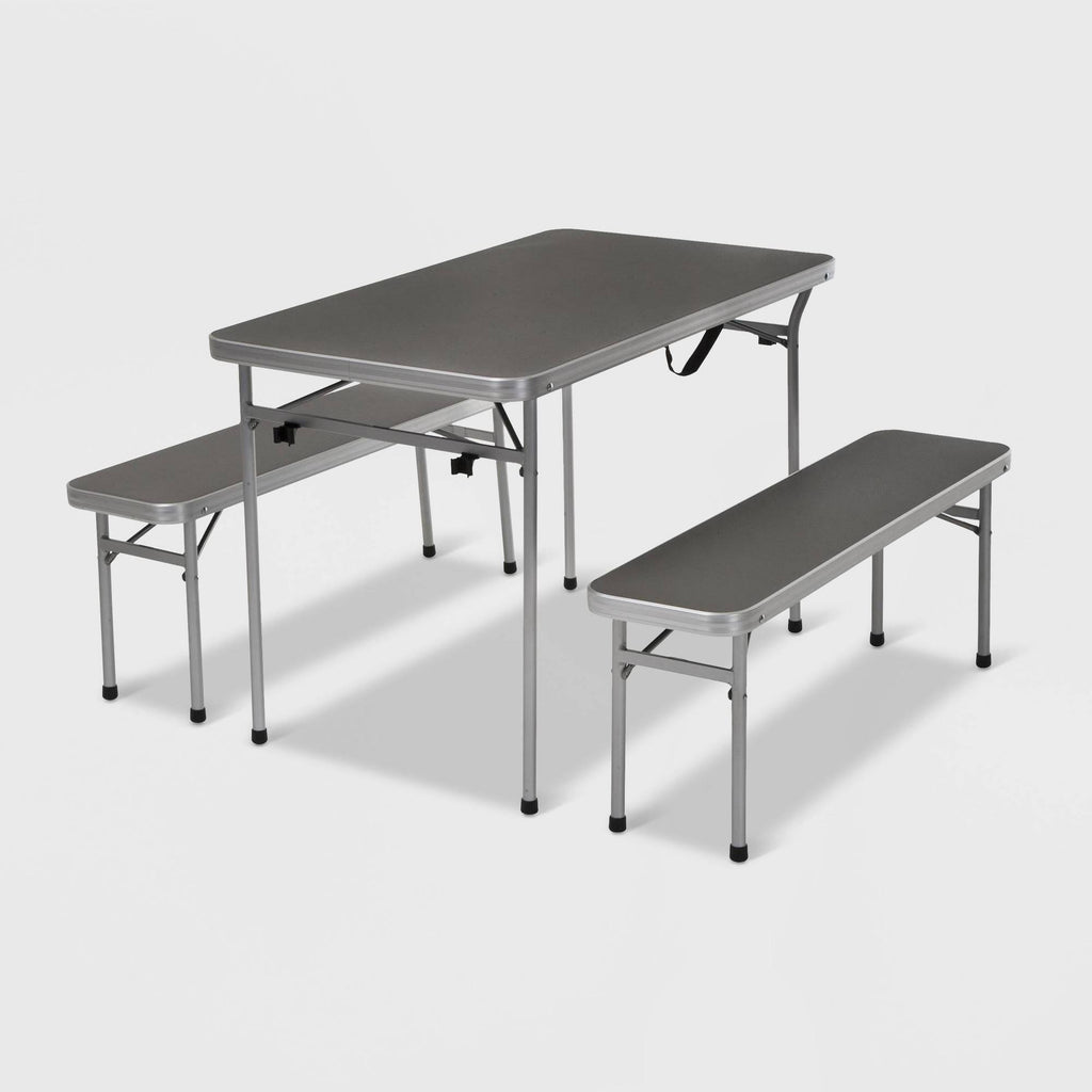 4ft Grey Aluminum Camping Table and Bench Set S710
