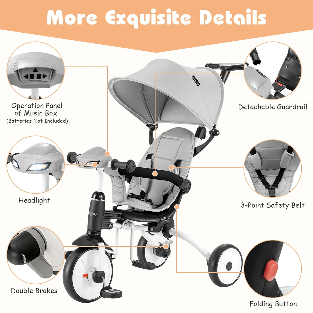 Folding Baby Tricycle Toddler Bike Stroller Gray N570