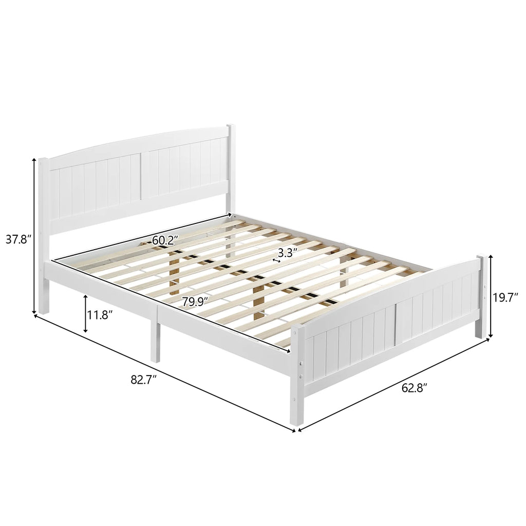 White Full Platform Bed with Headboard and Footboard O8275