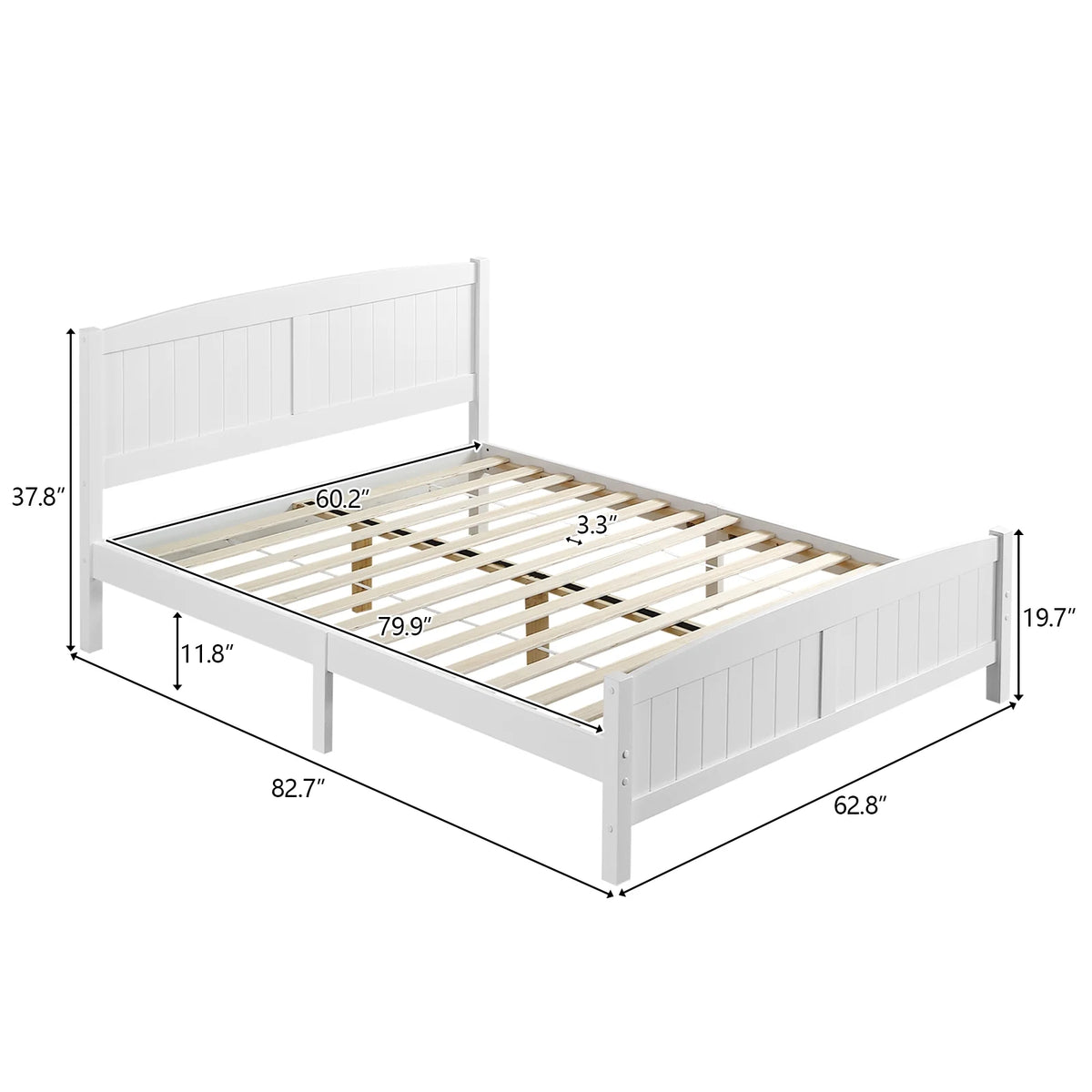 White Full Platform Bed with Headboard and Footboard O8275