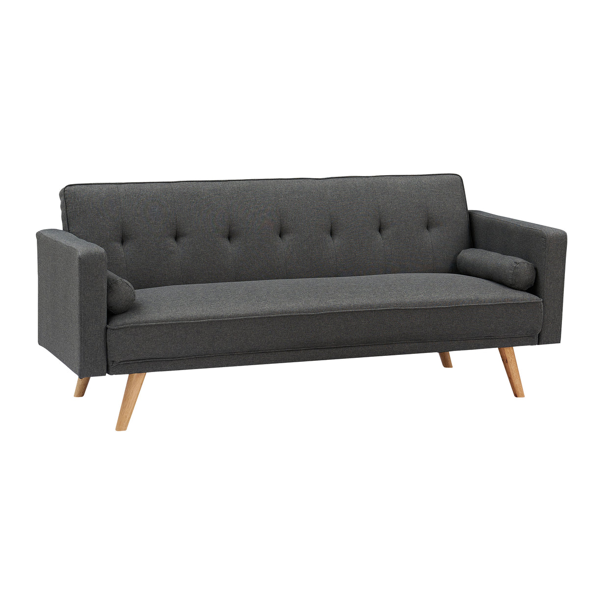 Dark Gray Fabric Futon Sofa Bed with Two Pillows W40499
